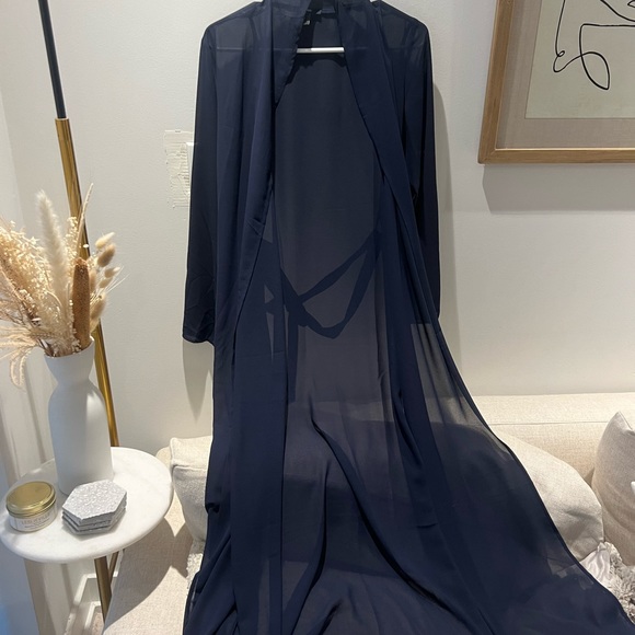 Jackets & Blazers - Long Sheer Navy Cardigan with Tie